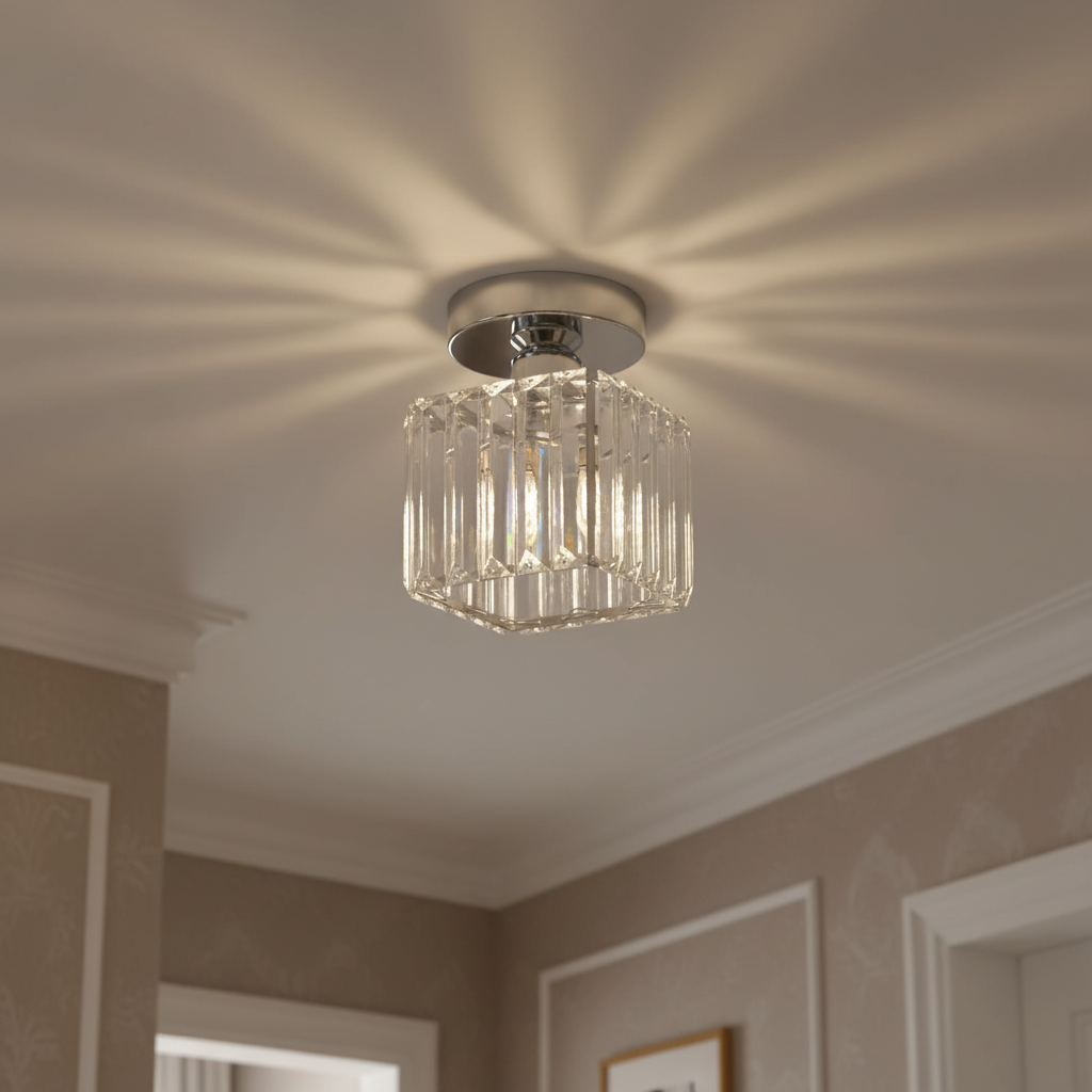 Modern Crystal Flush Mount Ceiling Light Brass Hallway Lamp