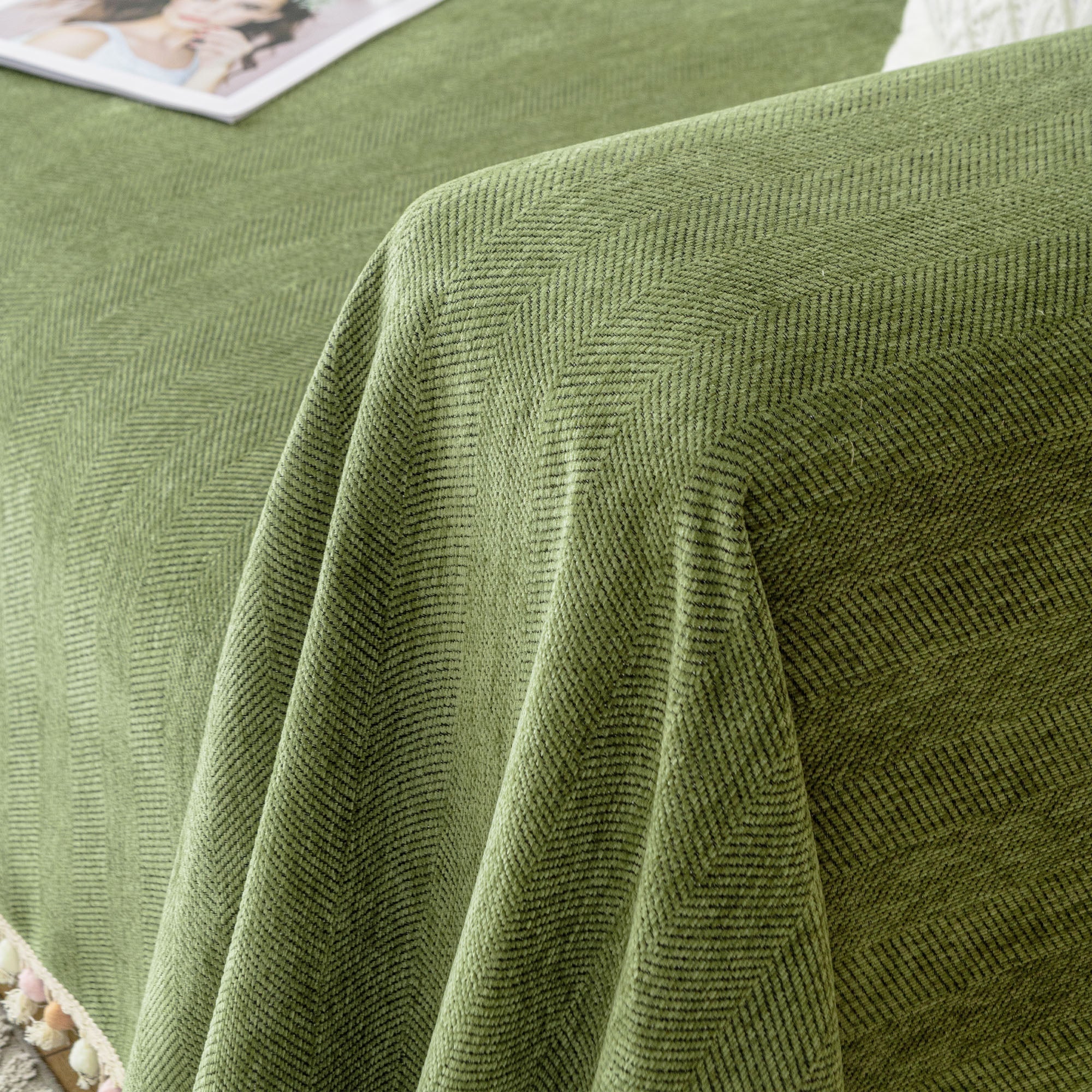 Herringbone Tassel Chenille Sofa Cover for Pet Friendly Homes