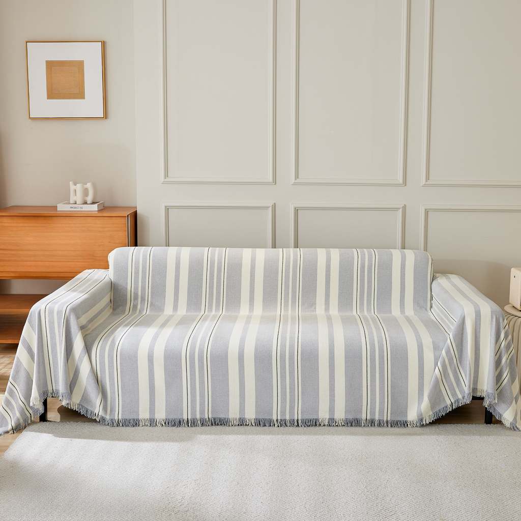 Classic Striped Chenille Sofa Cover in Soft Woven Fabric