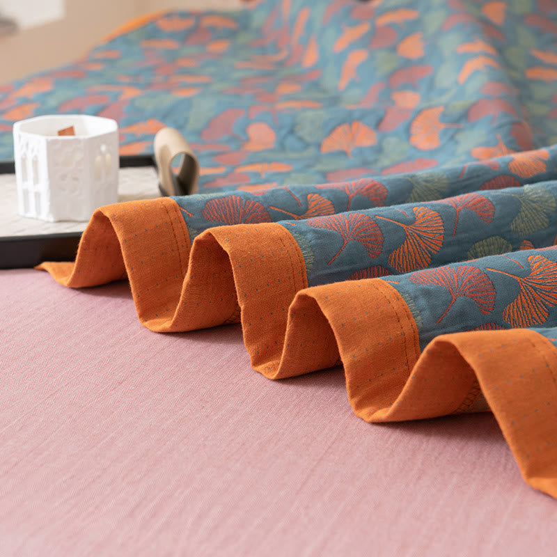 Pastoral Ginkgo Leaf Cotton Quilt with Reversible Design