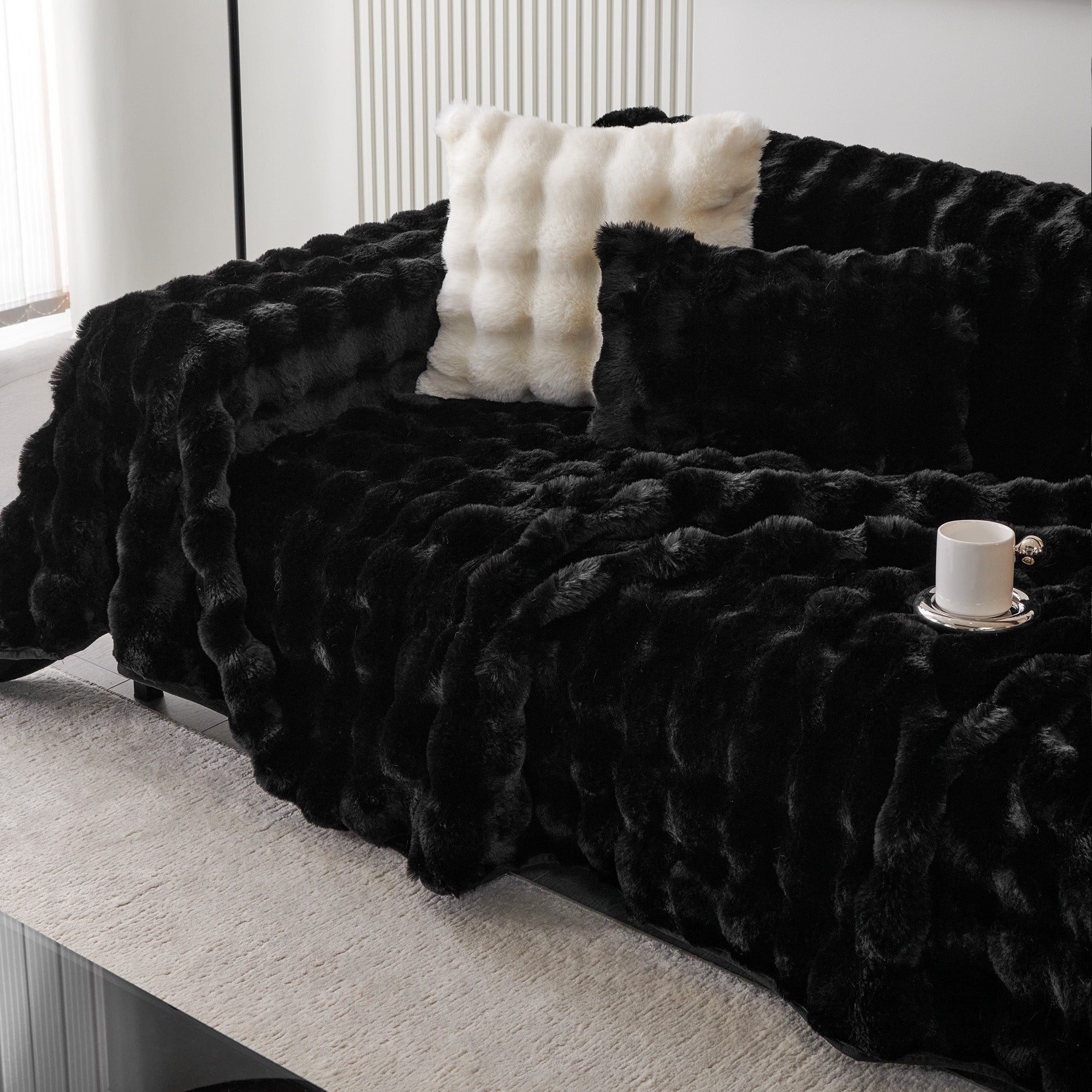 Luxe Ripple Faux Fur Sofa Cover for Soft Modern Elegance