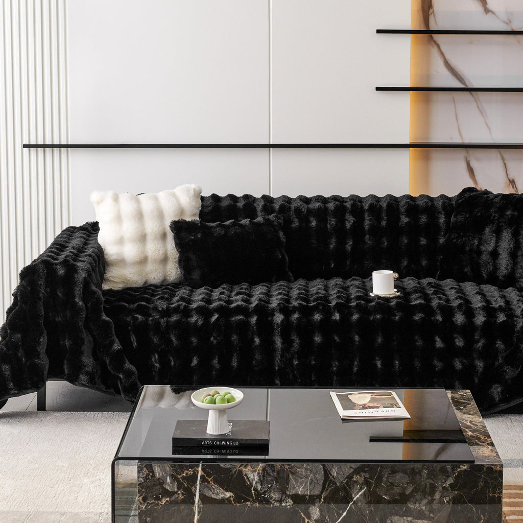 Luxe Ripple Faux Fur Sofa Cover for Soft Modern Elegance