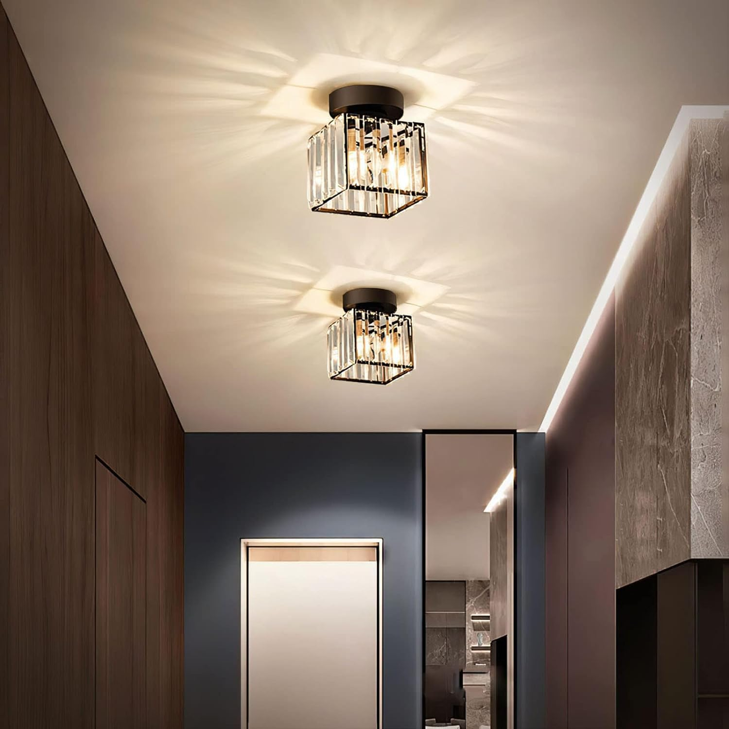 Modern Crystal Flush Mount Ceiling Light Brass Hallway Lamp