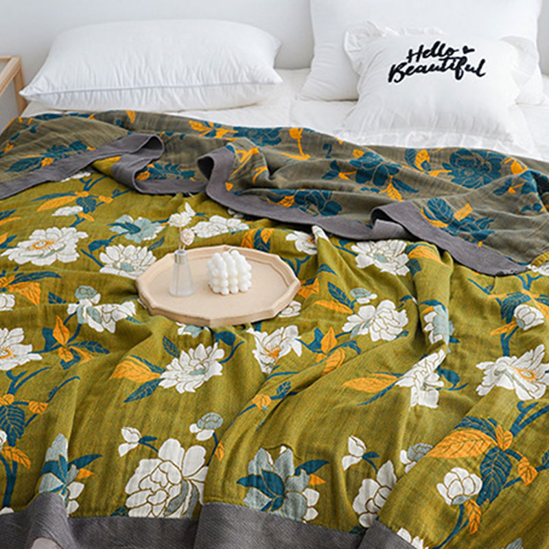 Olive Floral Jacquard Cotton Quilt for Bed and Sofa Use