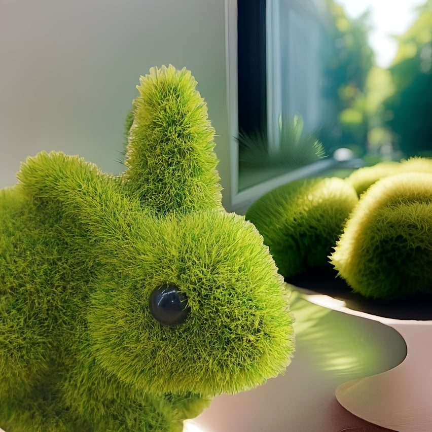 Decorative Moss Bunny Figurine Garden Style Home Decoration