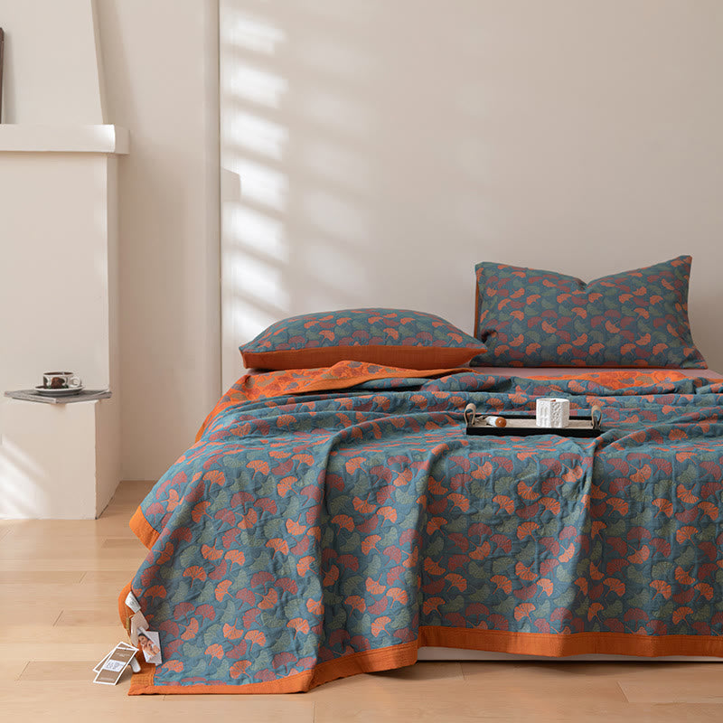 Pastoral Ginkgo Leaf Cotton Quilt with Reversible Design