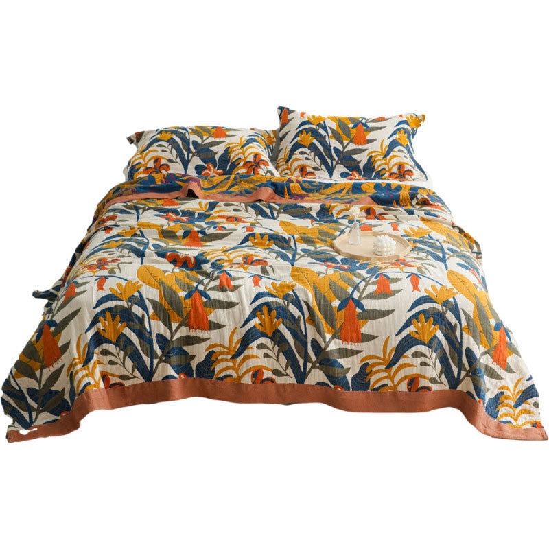 Goldenrod Floral Cotton Quilt for Bed and Sofa Styling