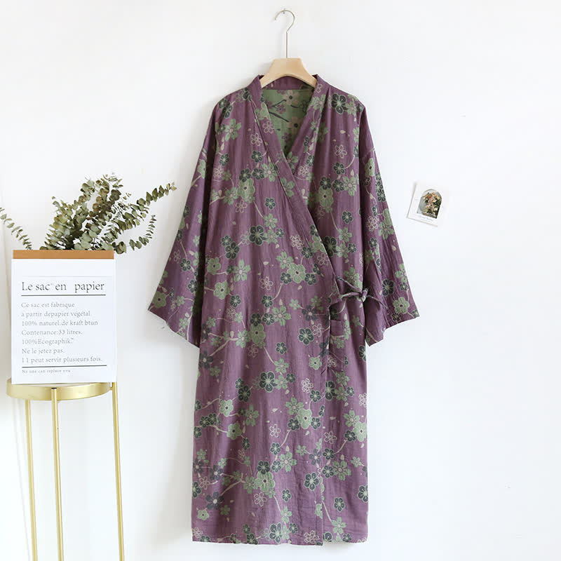 Cotton Jacquard Bathrobe with Plum Blossom Pattern