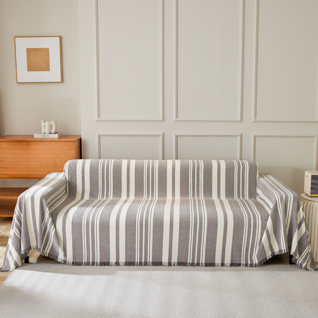 Classic Striped Chenille Sofa Cover in Soft Woven Fabric
