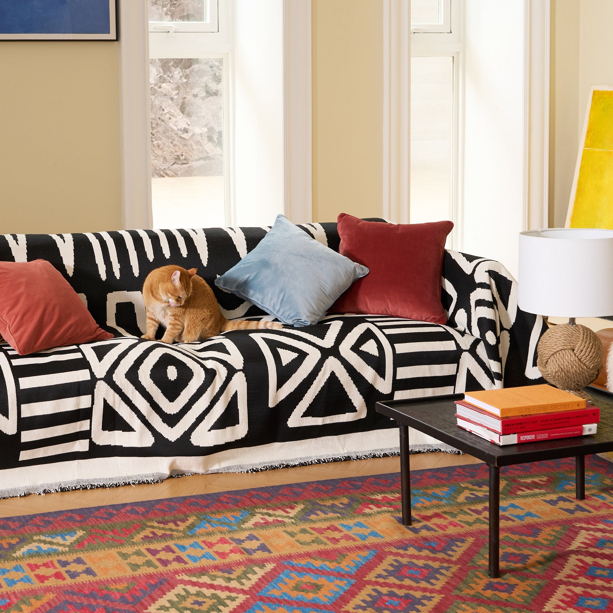 Geometric Boho Sofa Cover for Modern Pet Friendly Living