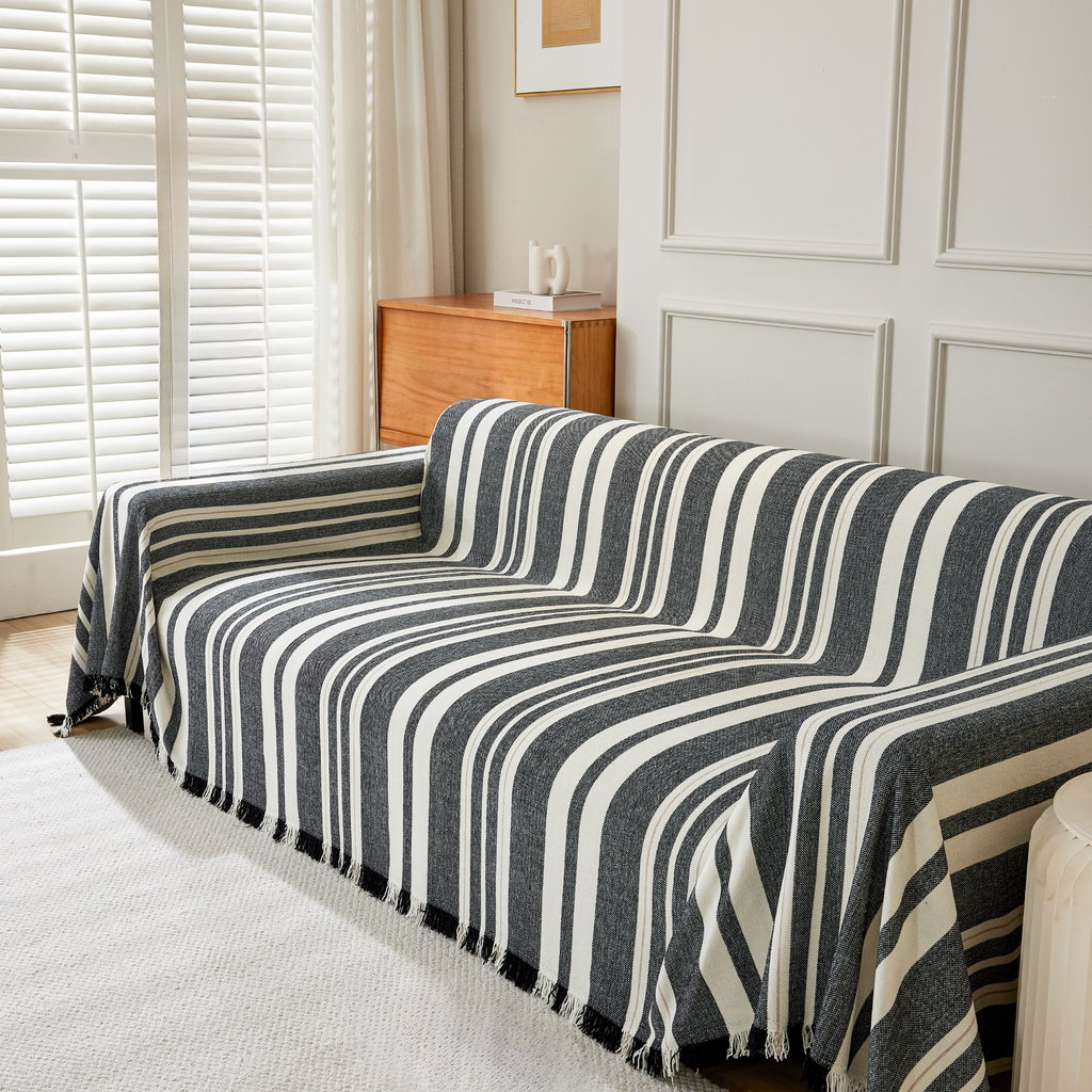 Classic Striped Chenille Sofa Cover in Soft Woven Fabric