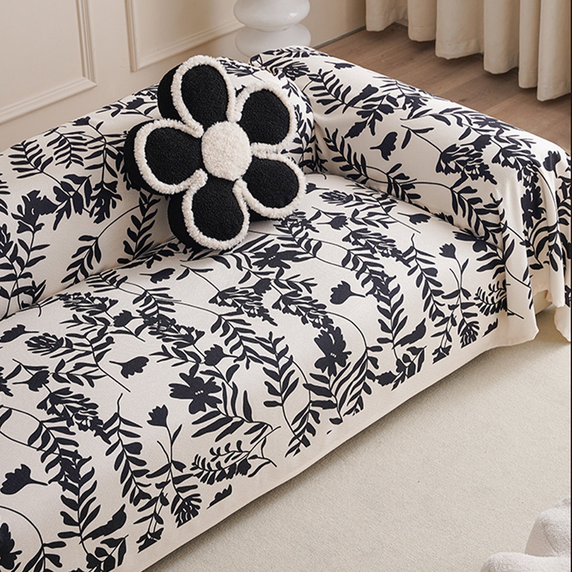 Botanical Jacquard Sofa Cover in Soft Woven Fabric