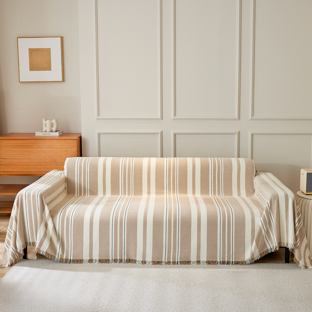 Classic Striped Chenille Sofa Cover in Soft Woven Fabric