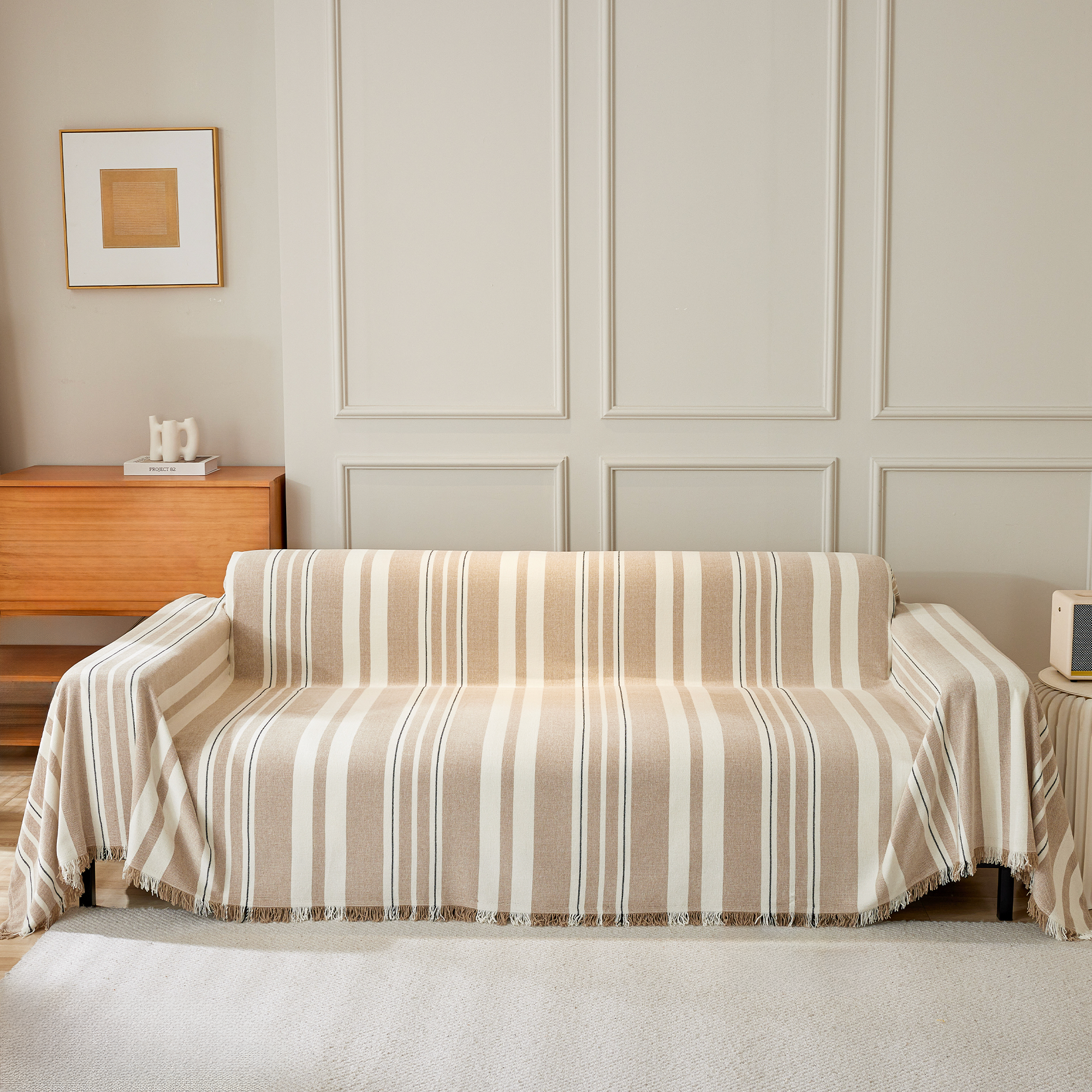 Classic Striped Chenille Sofa Cover in Soft Woven Fabric