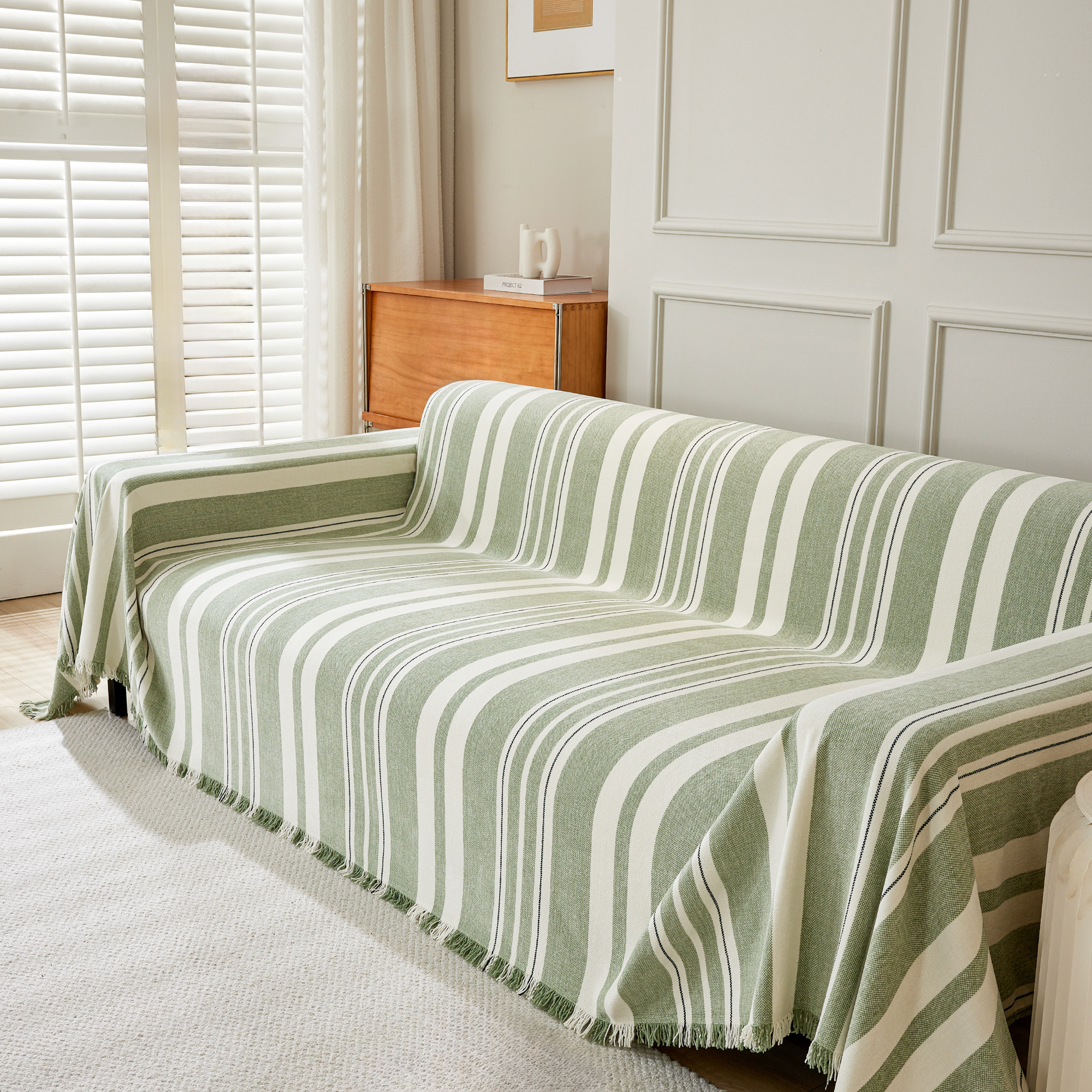Classic Striped Chenille Sofa Cover in Soft Woven Fabric