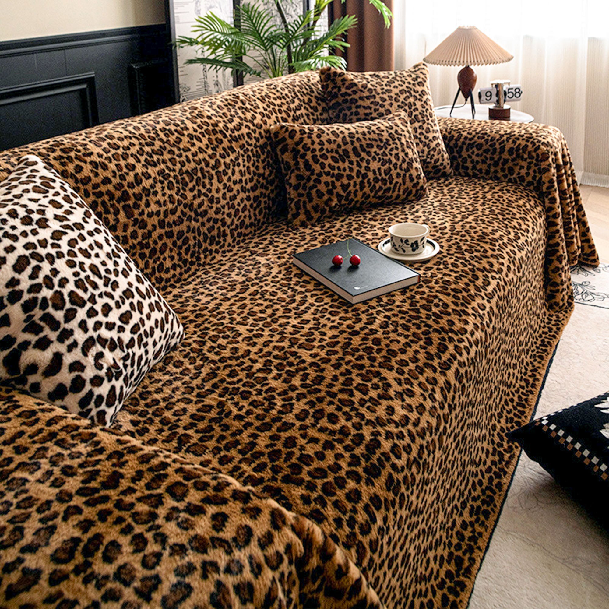 Glamour Leopard Plush Scratch Resistant Sofa Cover for Chic Homes