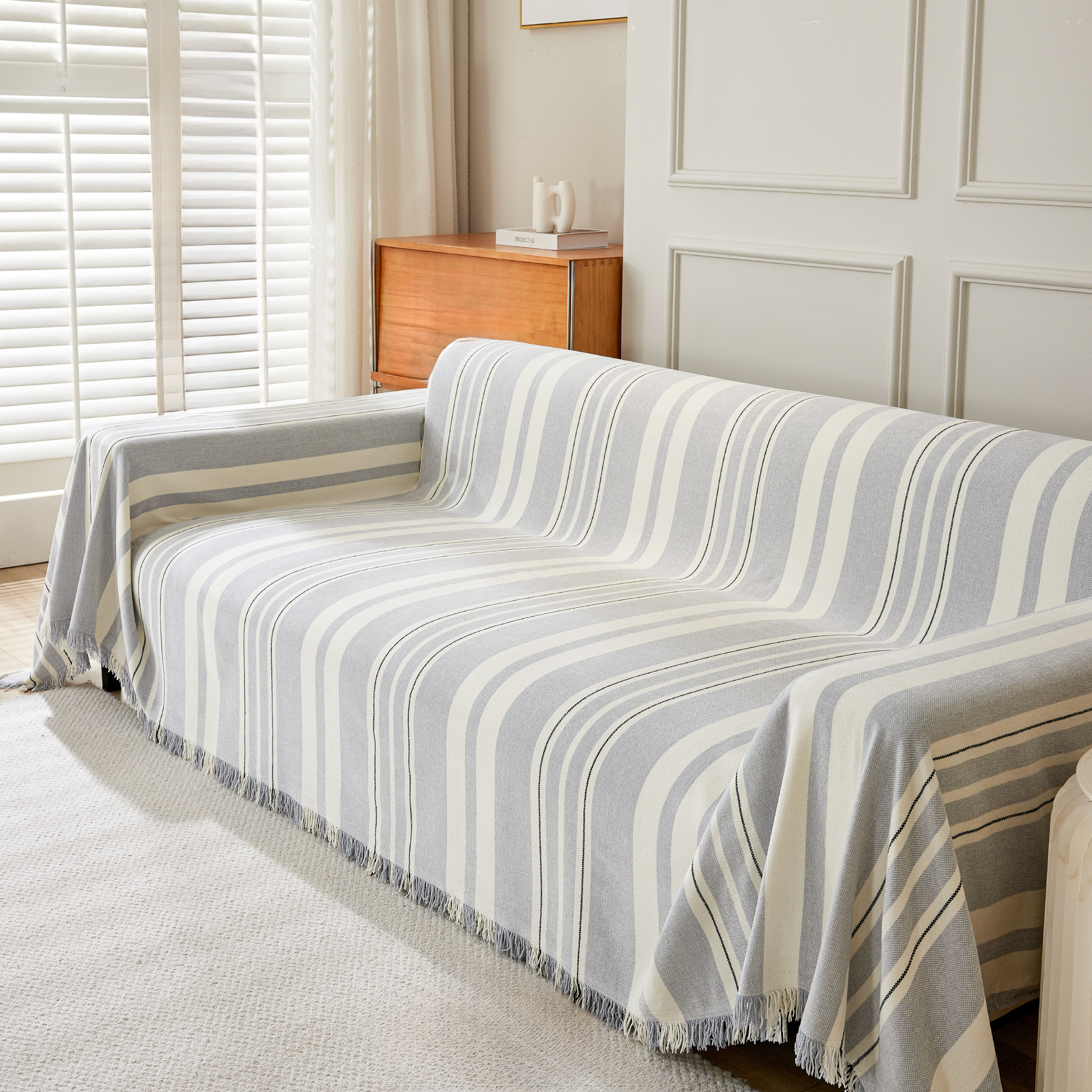 Classic Striped Chenille Sofa Cover in Soft Woven Fabric