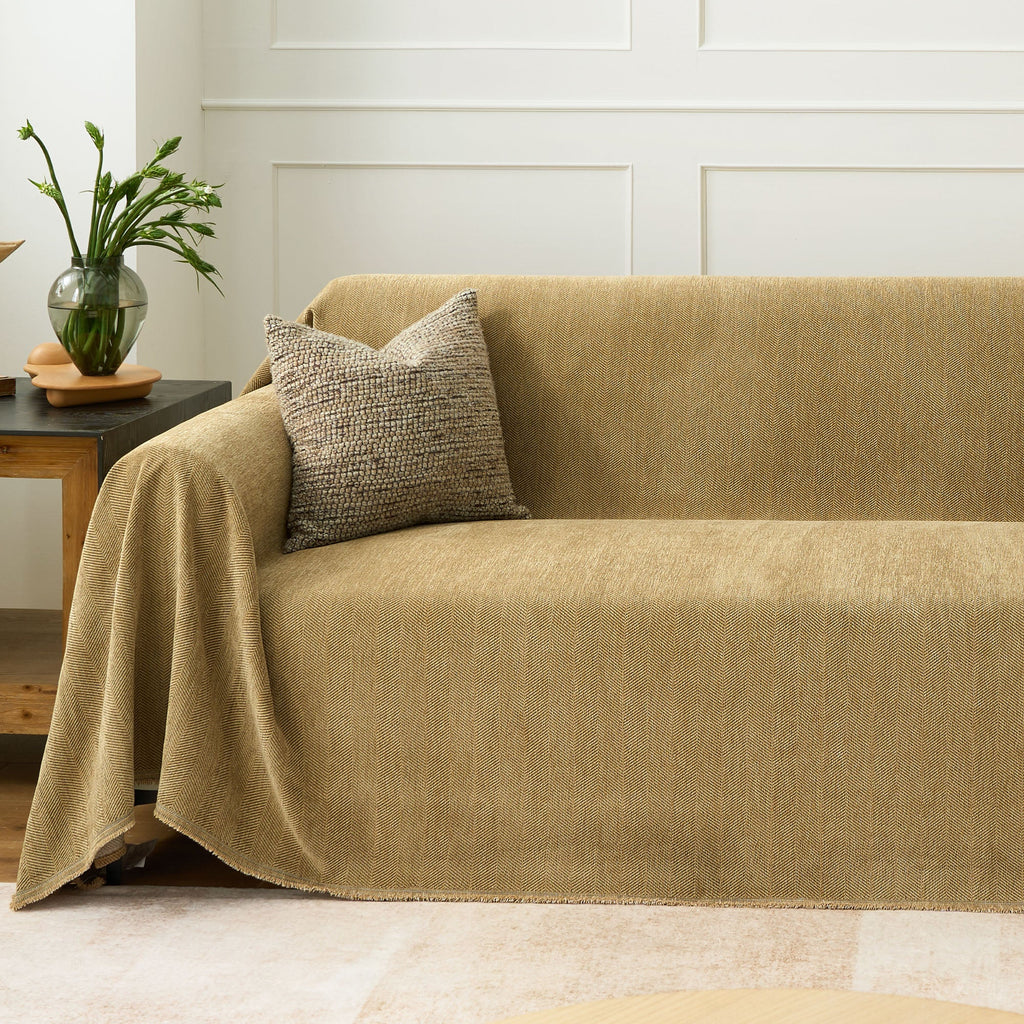 Pet Friendly Herringbone Sofa Cover with Soft Chenille Texture