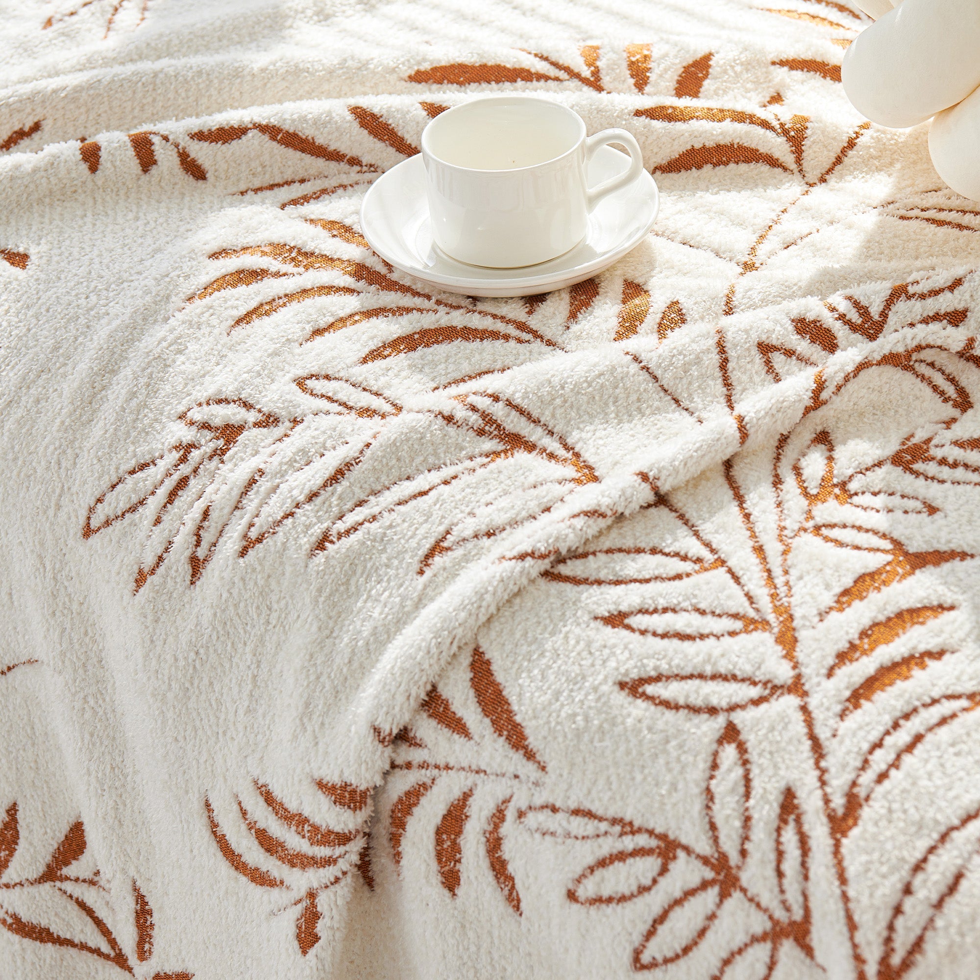 Winter Botanical Chenille Sofa Cover with Soft Woven Texture