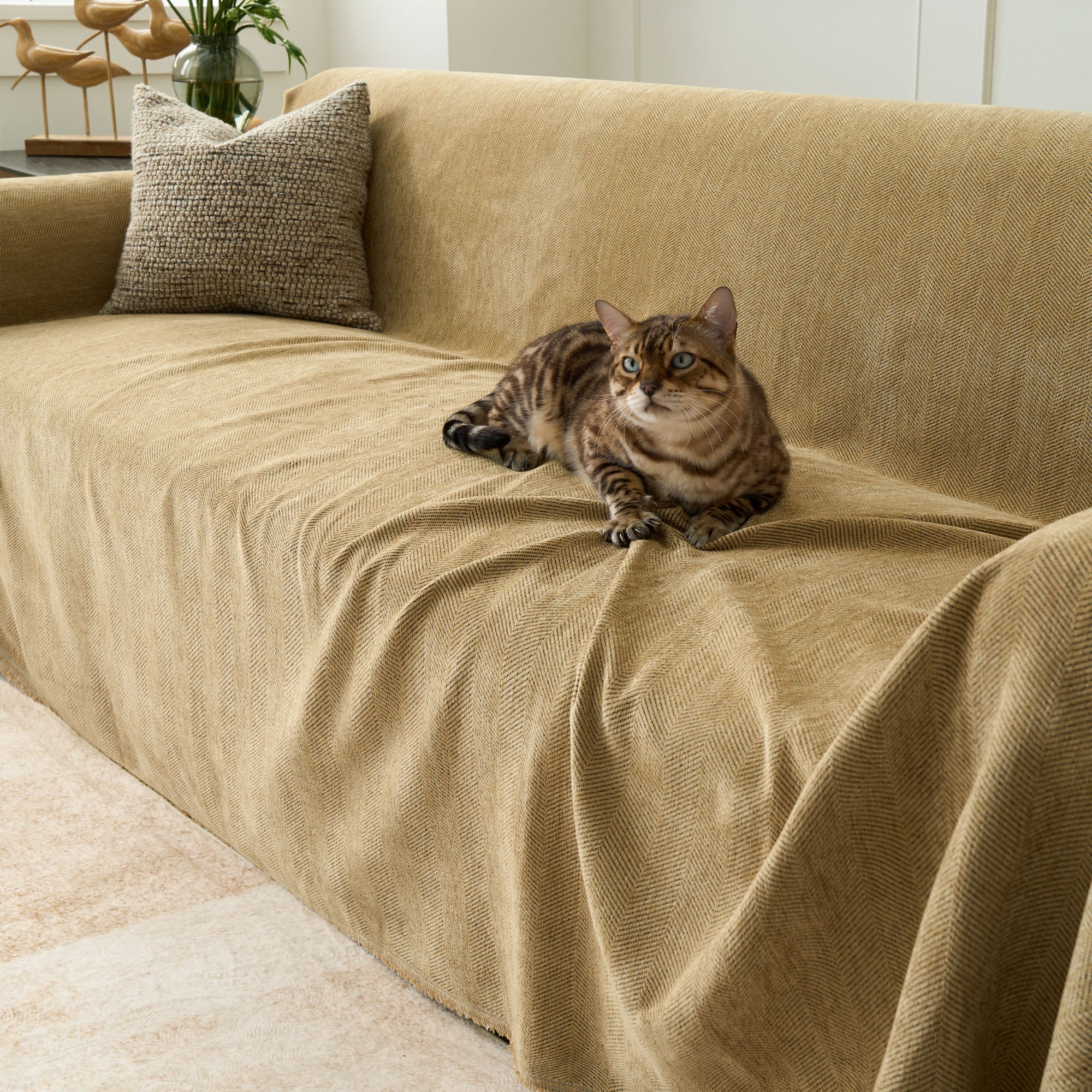 Pet Friendly Herringbone Sofa Cover with Soft Chenille Texture