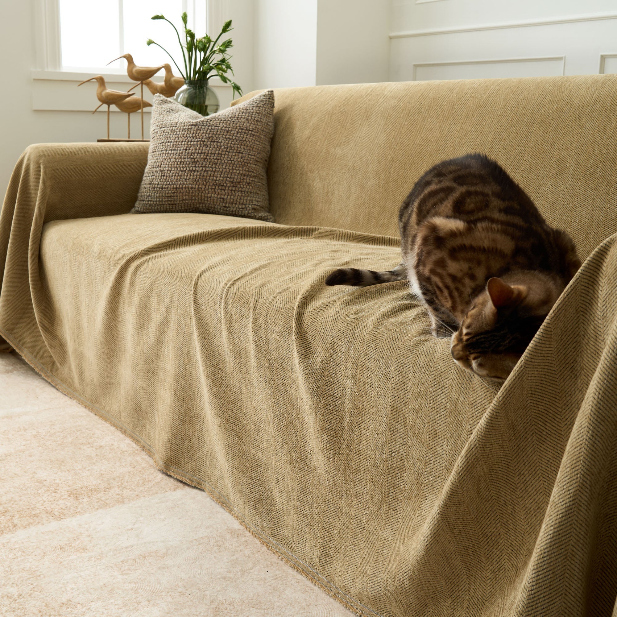 Pet Friendly Herringbone Sofa Cover with Soft Chenille Texture