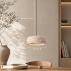 Natural travertine and wood pendant light in a modern interior