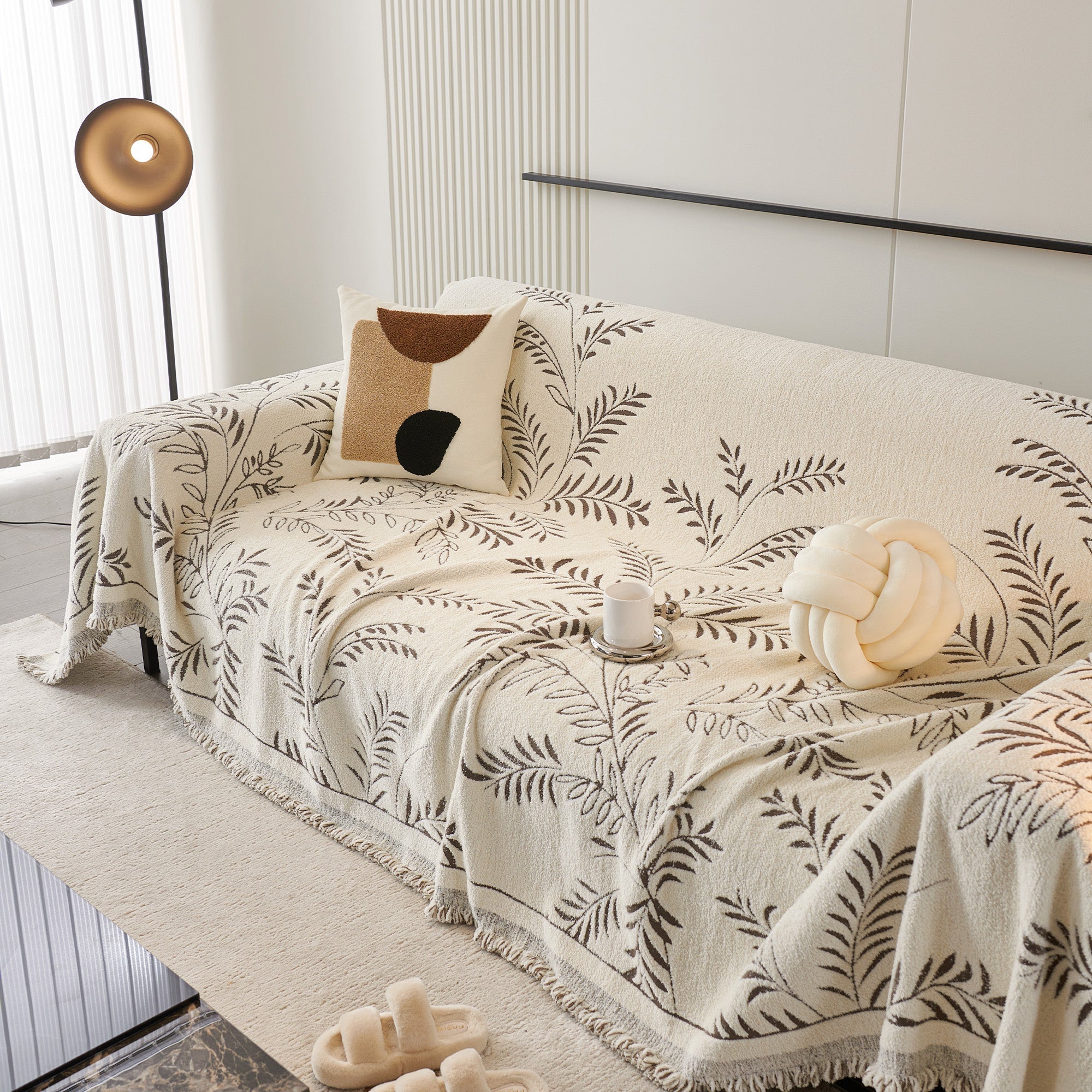 Winter Botanical Chenille Sofa Cover with Soft Woven Texture