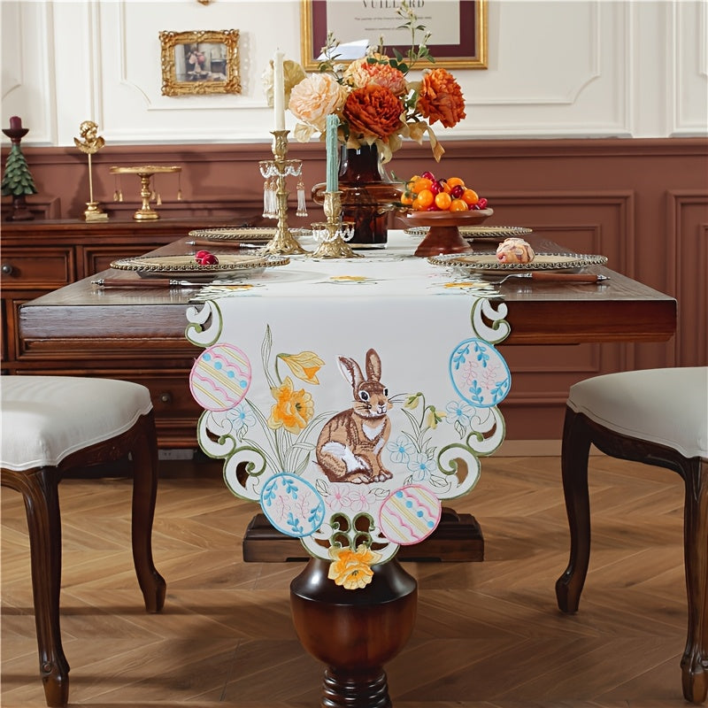 Embroidered Easter Bunny Egg Table Runner Polyester Decoration