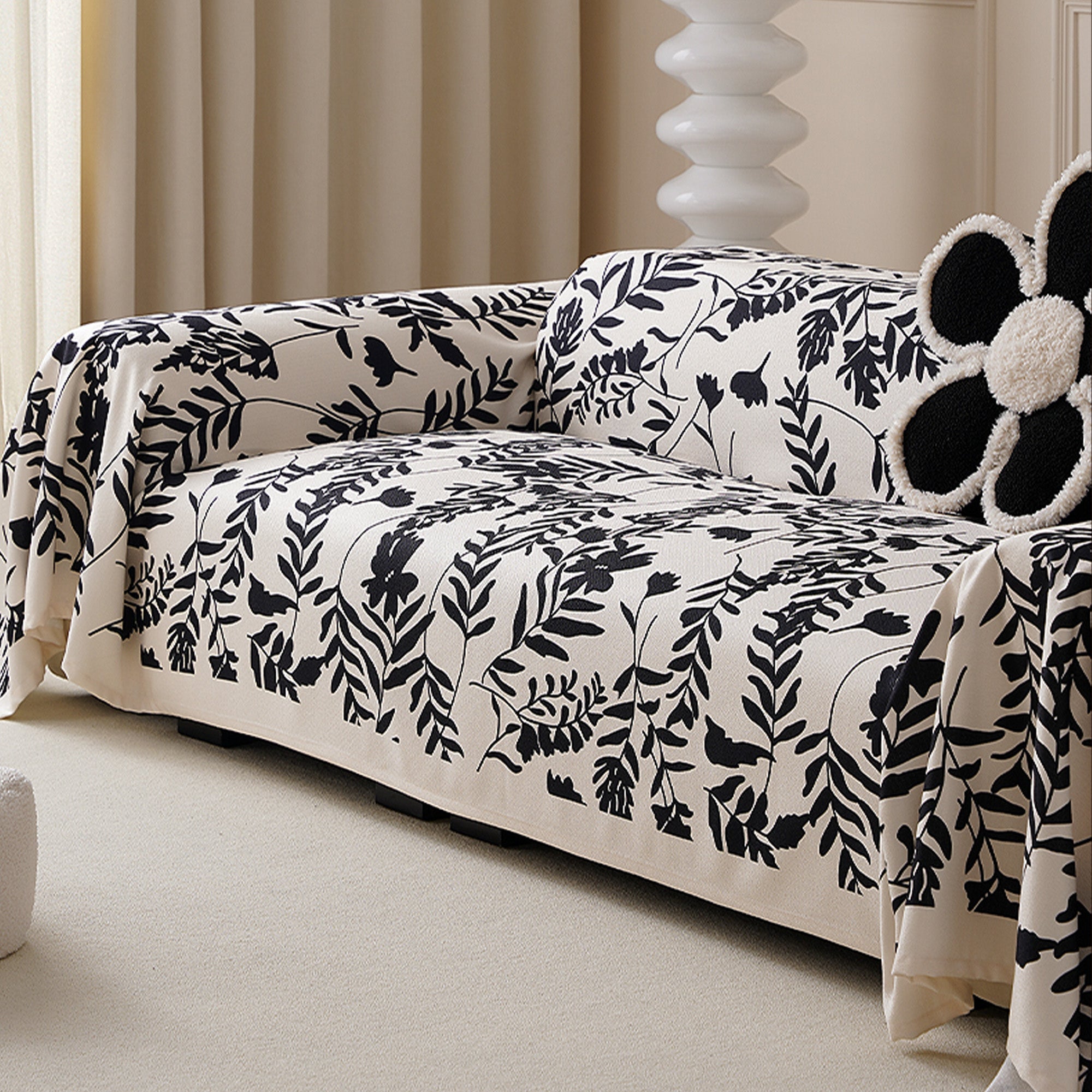 Botanical Jacquard Sofa Cover in Soft Woven Fabric