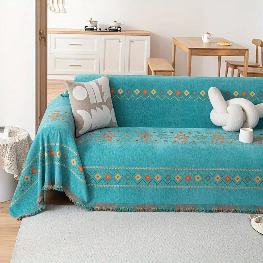 Boho Chenille Sofa Cover with Tassel Detail for Cozy Homes