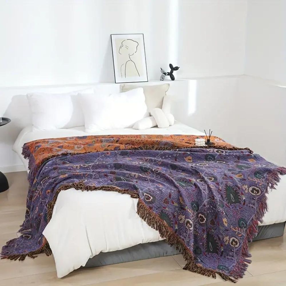 Cotton Peacock Tassel Throw Blanket for Sofa Bed or Decorative Use