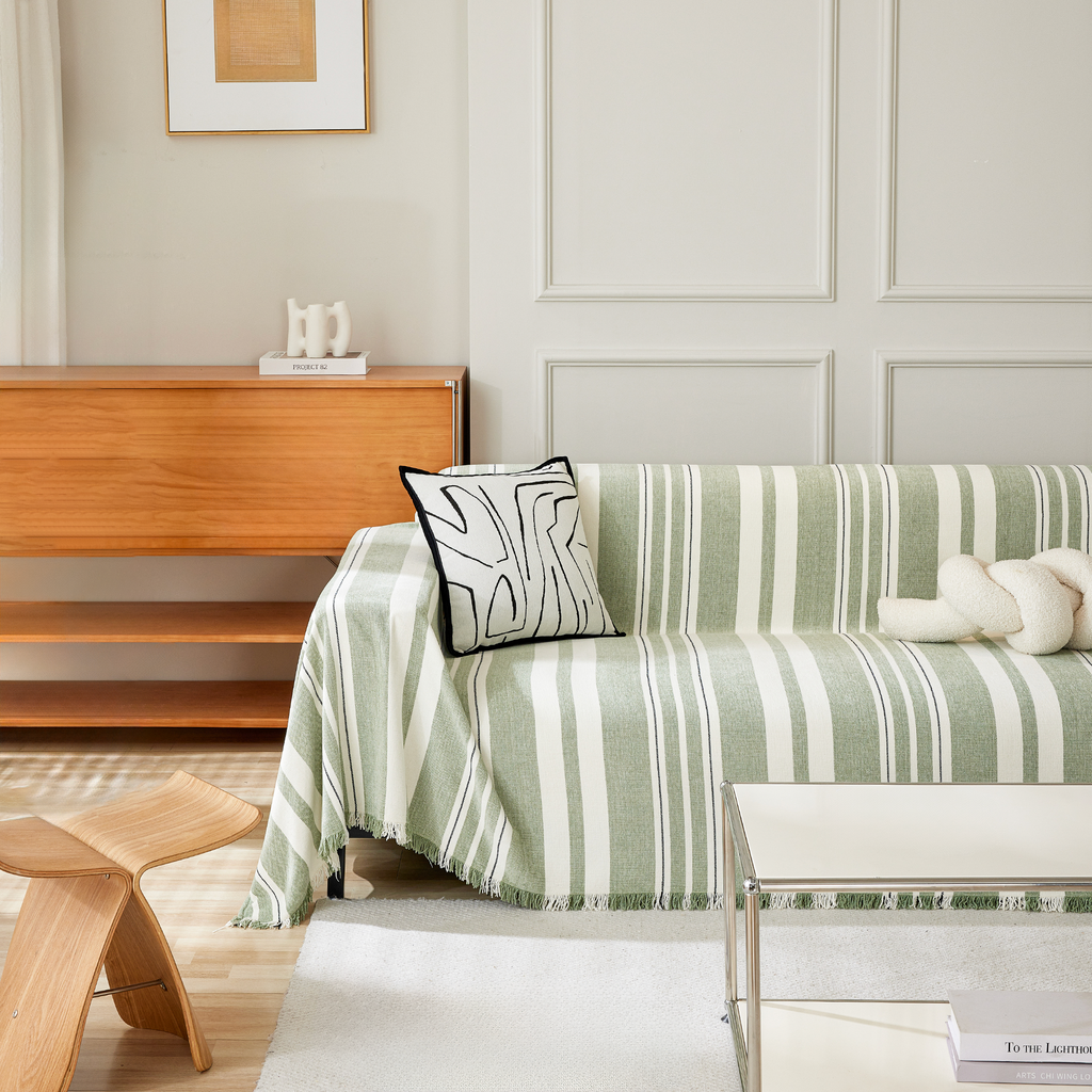 Classic Striped Chenille Sofa Cover in Soft Woven Fabric