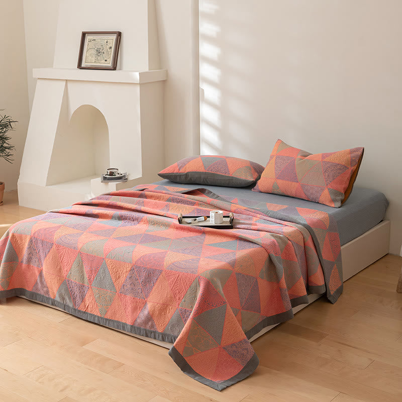 Reversible Triangle Pattern Cotton Quilt for Bed Layering