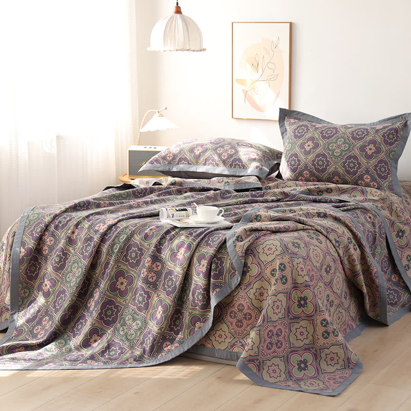 Petal Flower Cotton Quilt with Reversible Embroidered Design