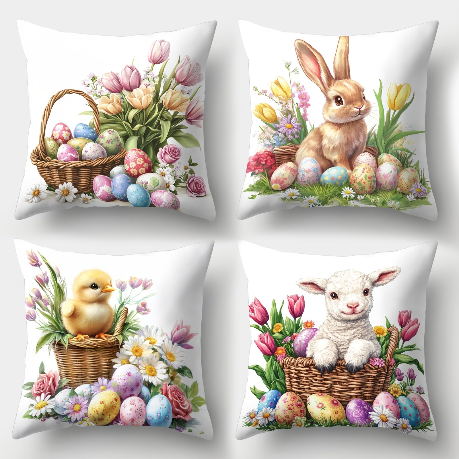 Easter Flower Cushion Cover Set Polyester Sofa Decoration