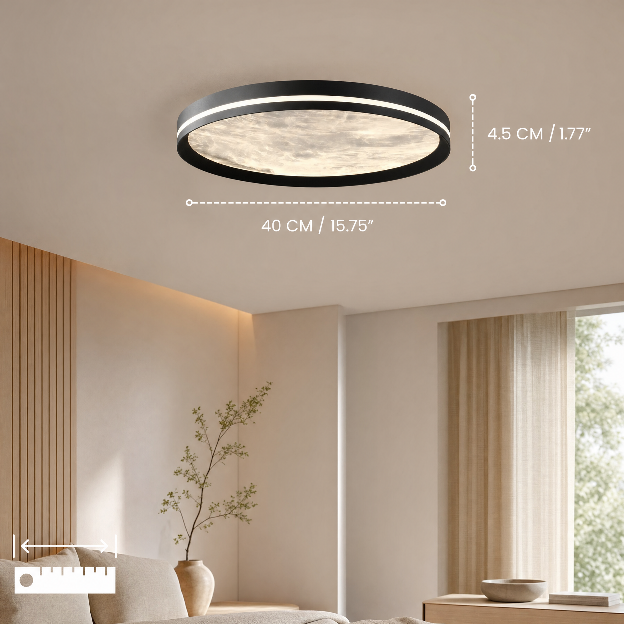 White moon ceiling light casting a soft ambient glow