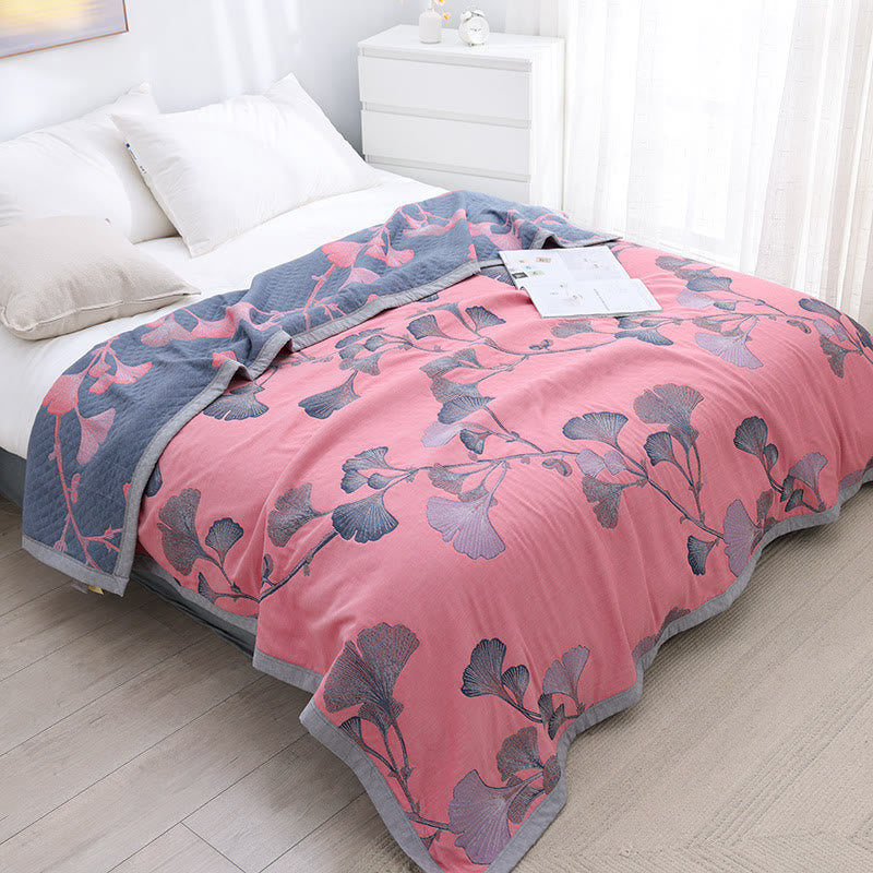 Reversible Ginkgo Leaf Cotton Gauze Quilt for Bed and Sofa Use
