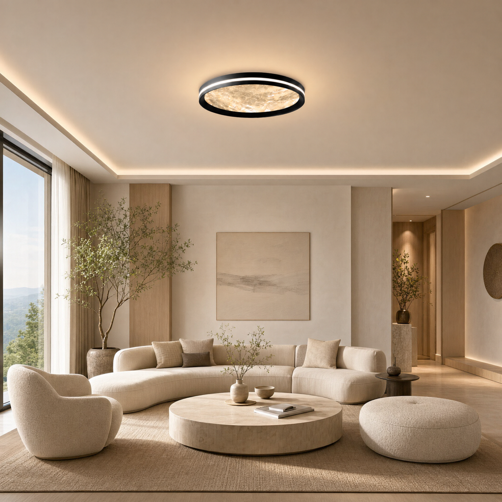 Nordic LED moon ceiling light in a modern interior