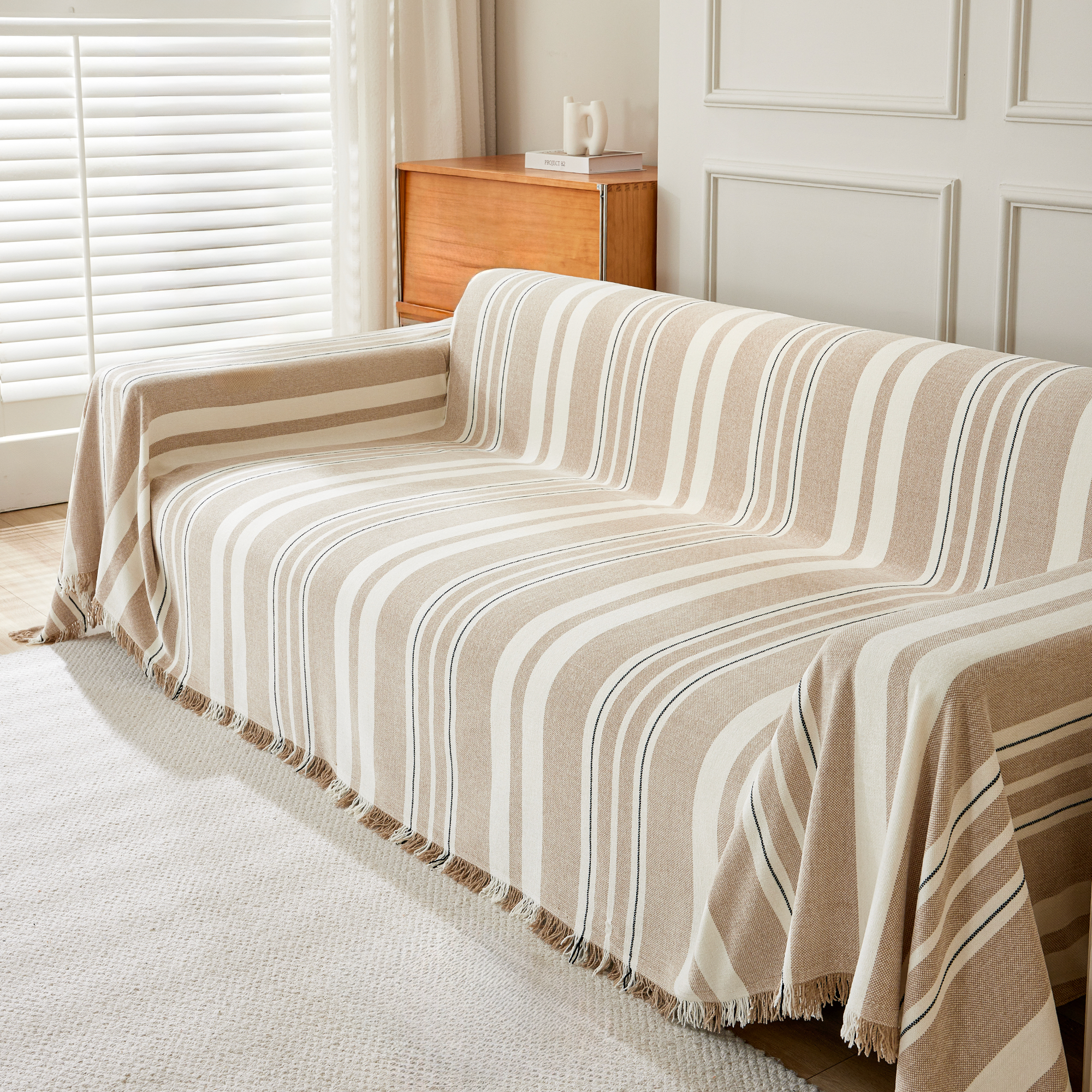 Classic Striped Chenille Sofa Cover in Soft Woven Fabric