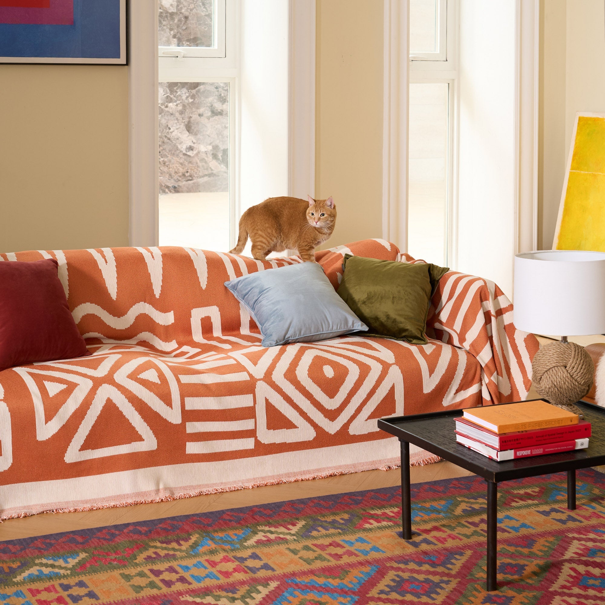 Geometric Boho Sofa Cover for Modern Pet Friendly Living