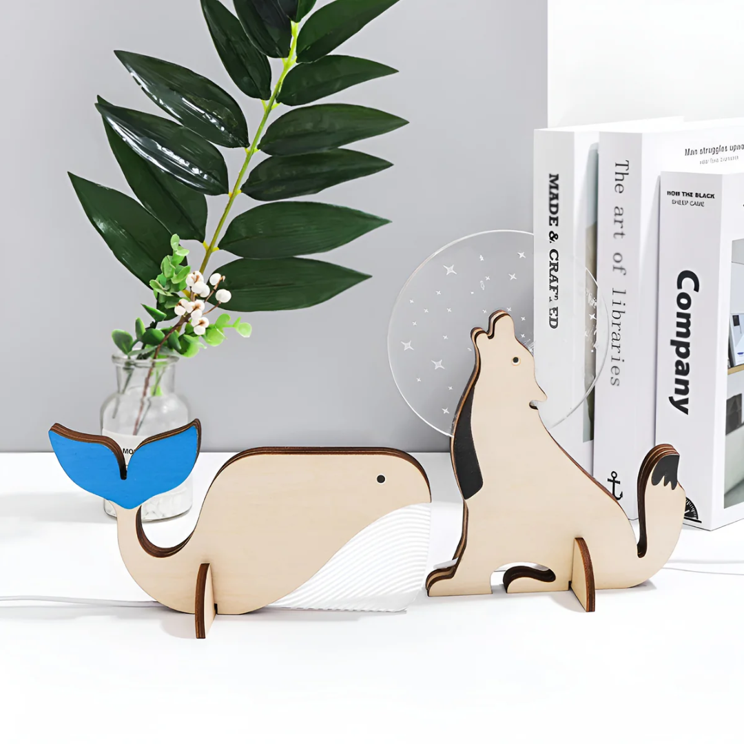 Nordic Wooden Animal LED Table Lamp Warm White USB Light