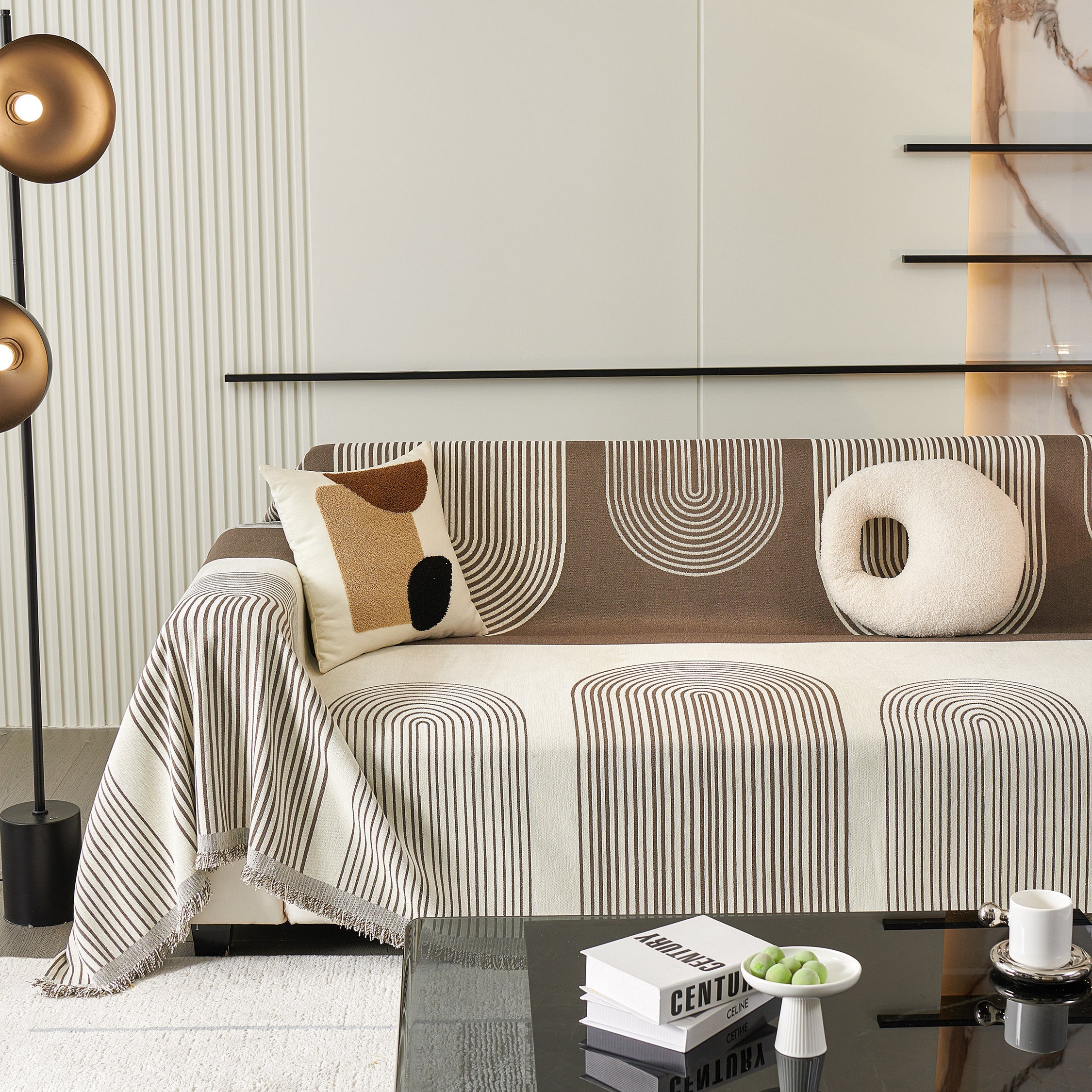 Arch Pattern Chenille Sofa Cover with Soft Textured Weave