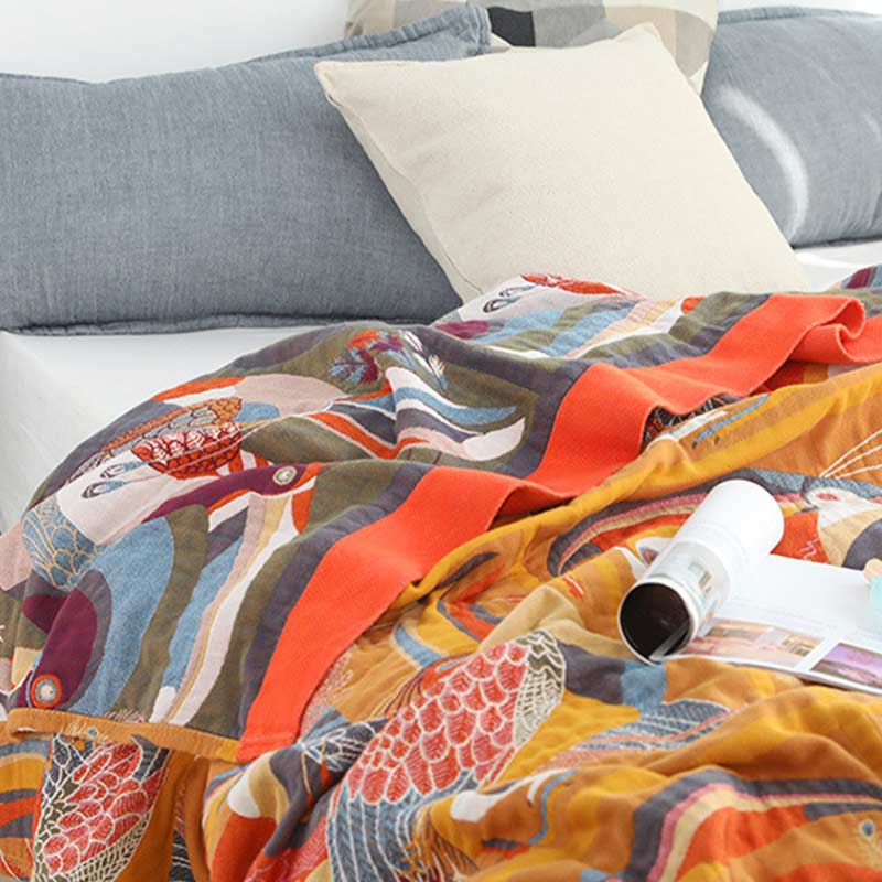 Toucan Bird Cotton Quilt with Reversible Soft Woven Design
