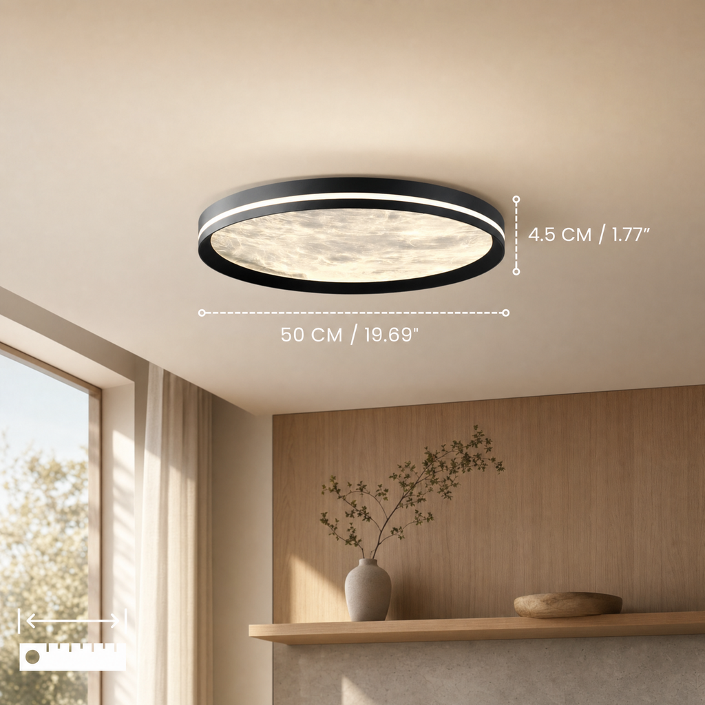 Moon ceiling light set to cool white in a living space