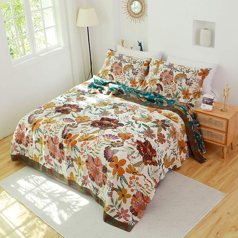 Reversible Cotton Floral Quilt for Bed and Sofa Layering