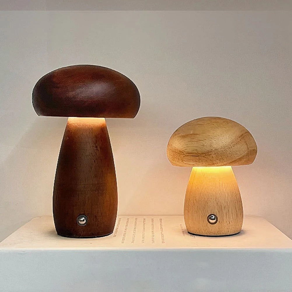 Wooden Mushroom Lamp Dimmable USB Table Light