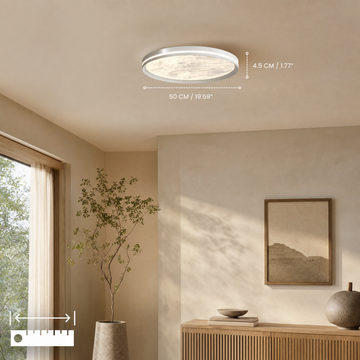 White moon ceiling light on a bedroom ceiling