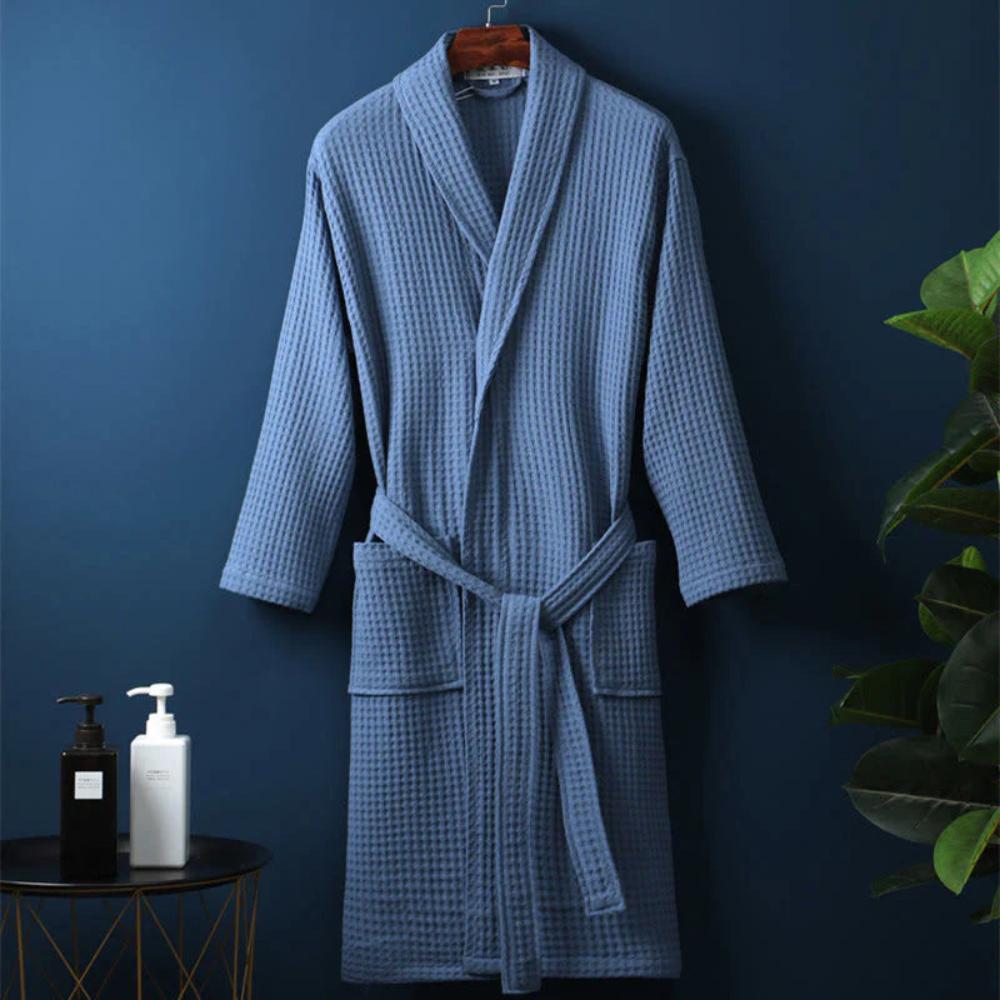 Waffle V Neck Cotton Bathrobe Soft Lightweight Robe