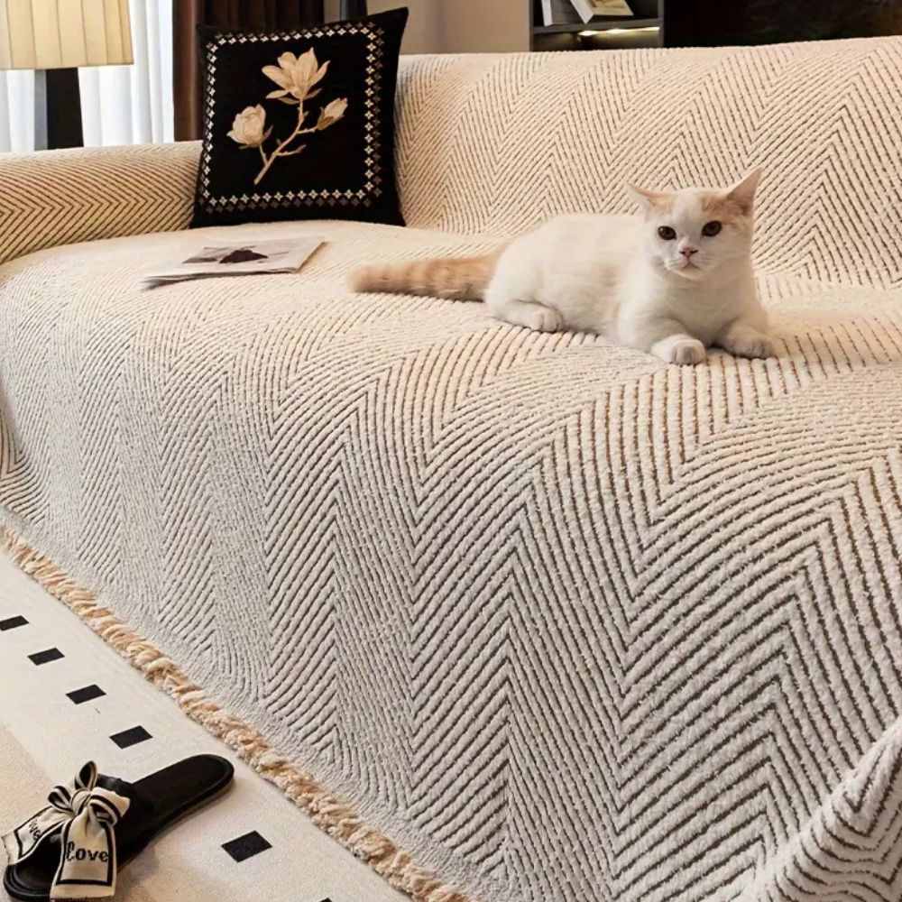 Stripe Herringbone Sofa Cover for Modern Everyday Protection