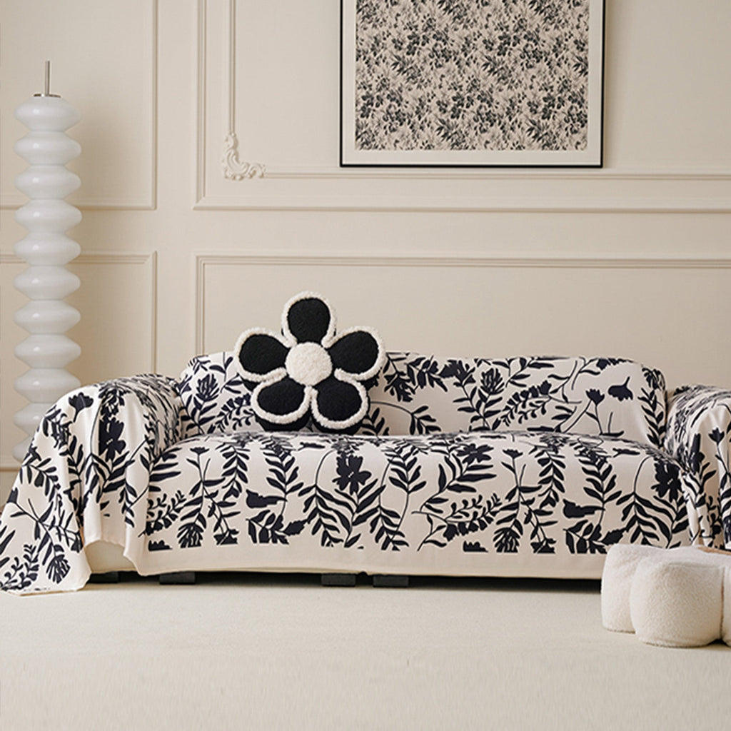 Botanical Jacquard Sofa Cover in Soft Woven Fabric